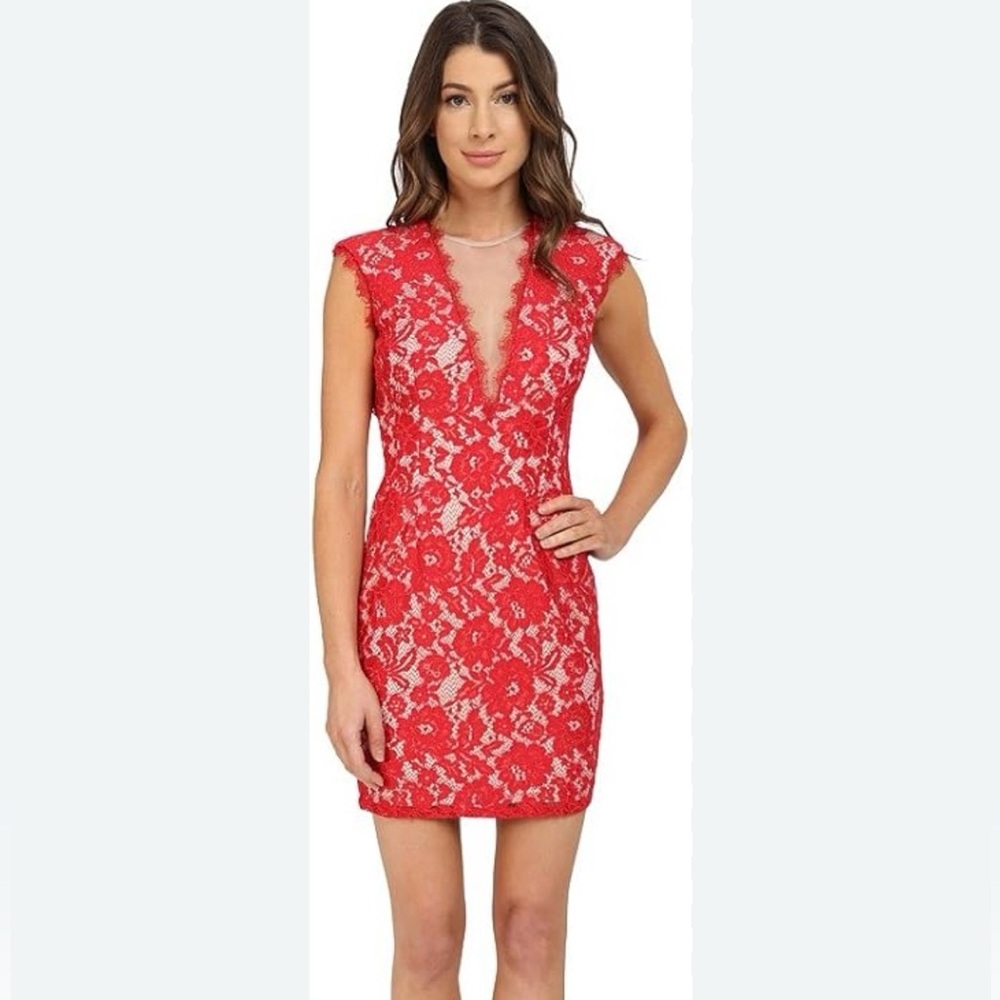 Aiden Vibrant Red Lace Mini Dress Size 4